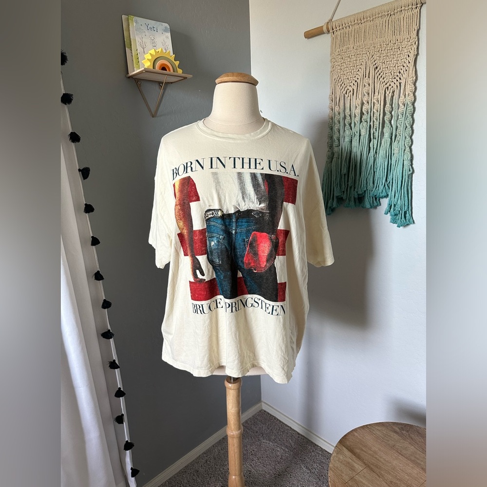 Daydreamer Cream "Born in the U.S.A." Graphic Tee with Red & Blue Print